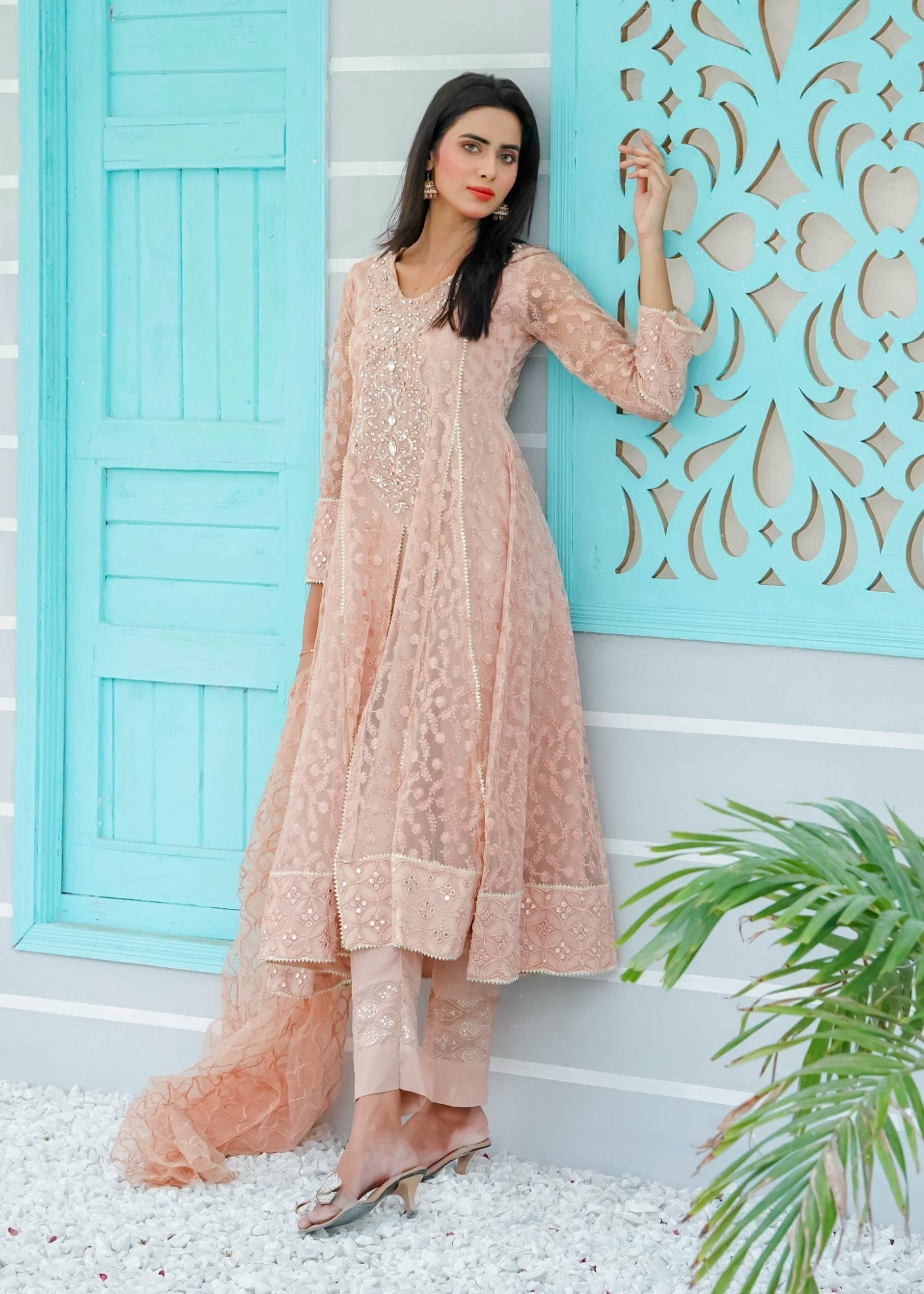 Mona Embroidery Ornate Blossoms Peach Women 3pcs