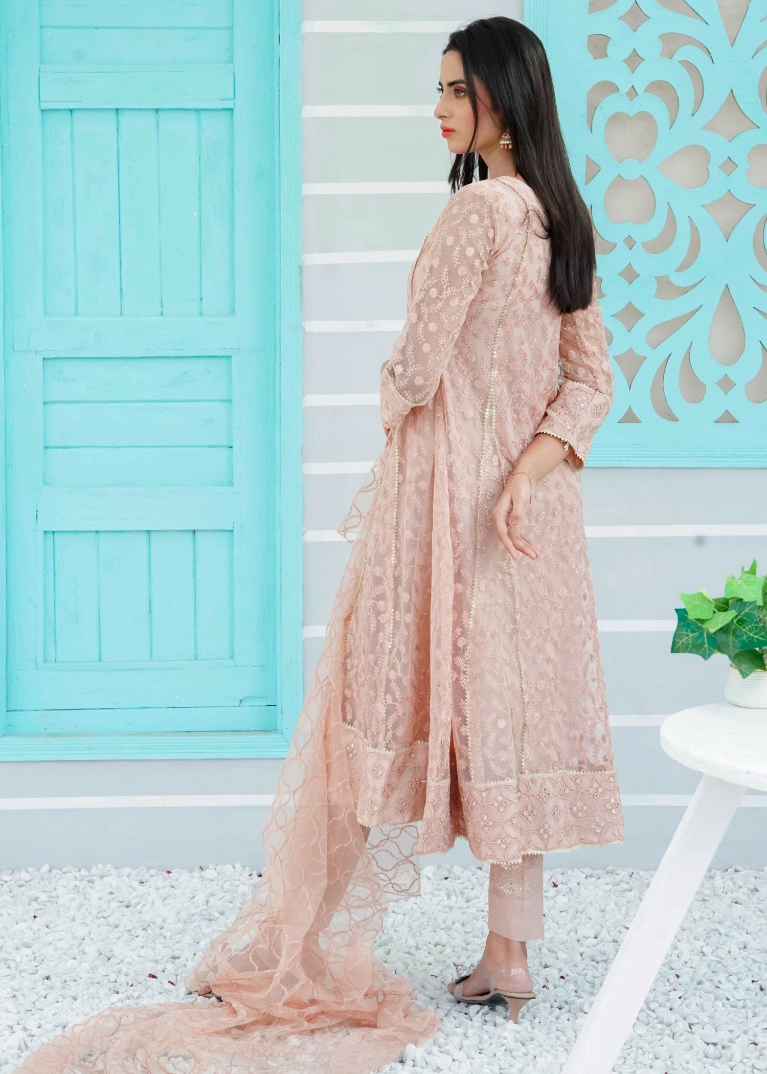 Mona Embroidery Ornate Blossoms Peach Women 3pcs