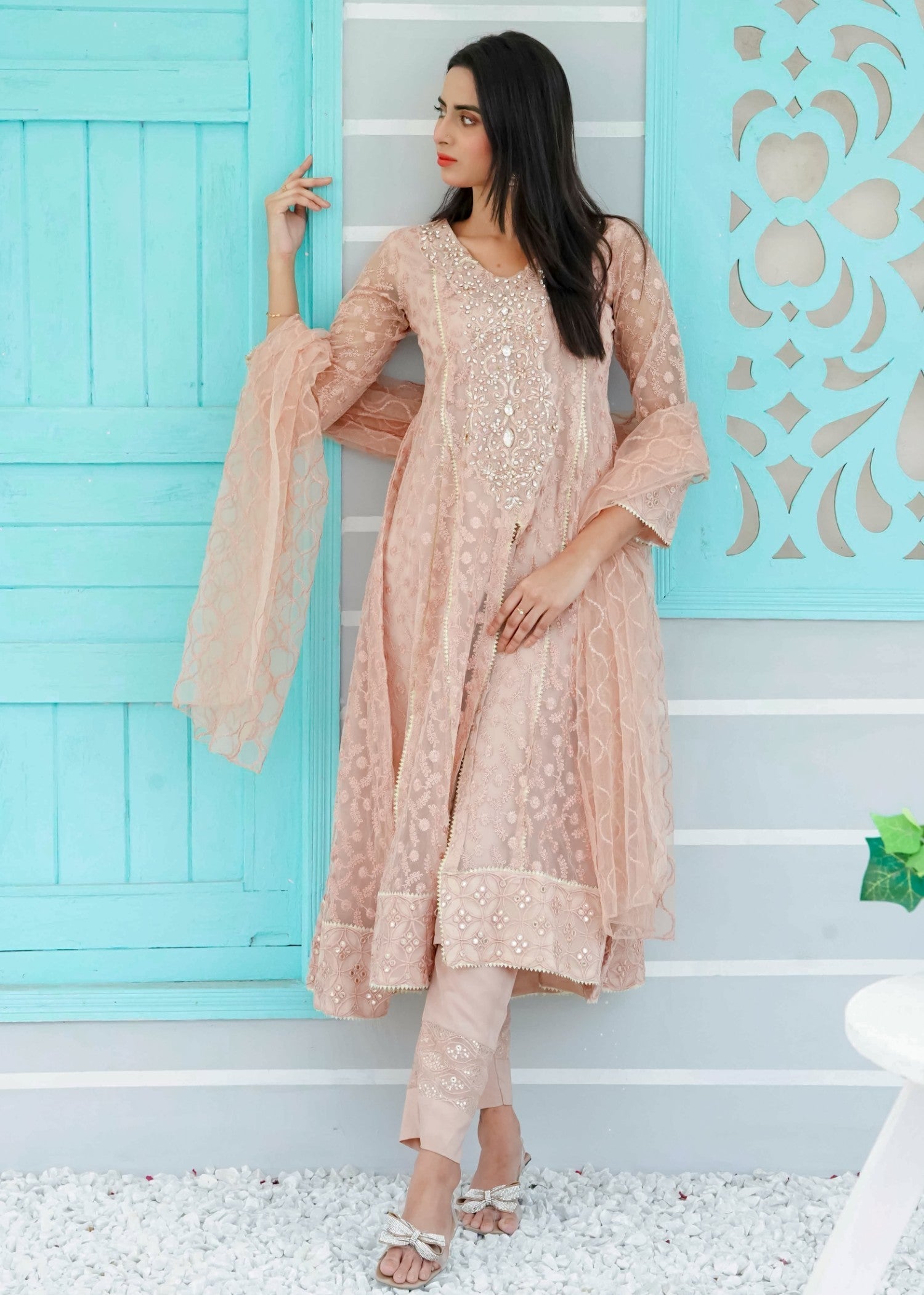 Mona Embroidery Ornate Blossoms Peach Women 3pcs