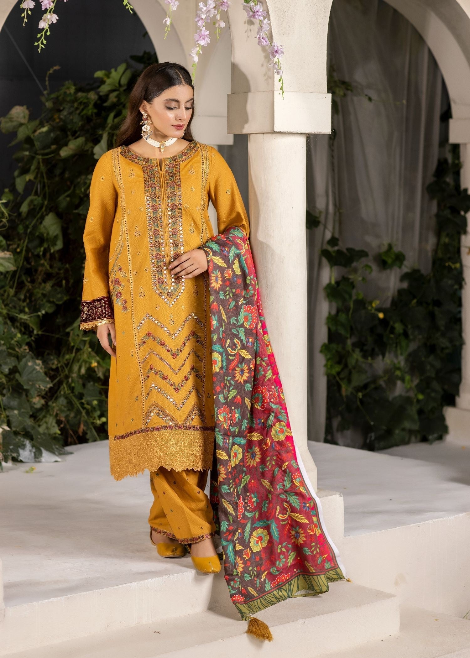 Meem Designs MUSTARD (KHADDAR) Women 3pcs