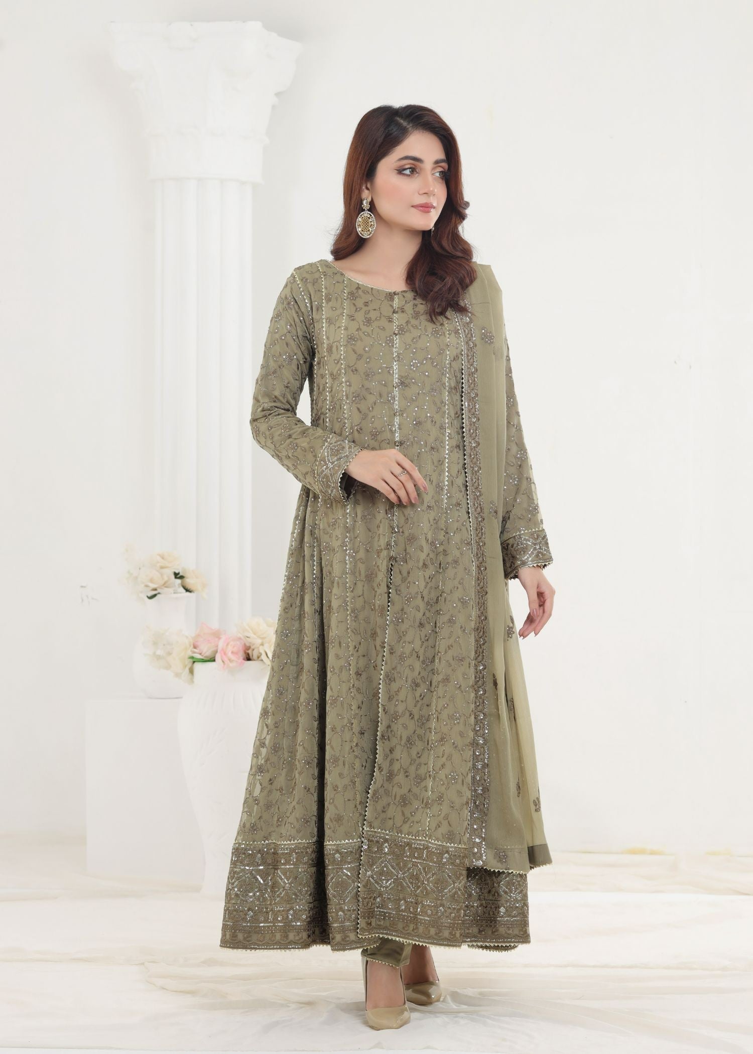 Ayesha Closet Mehnaaz Grey Beige Women 3pcs
