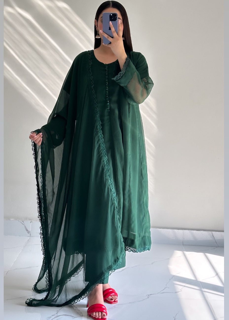 Ayesha B bottle green frock Women 3pcs