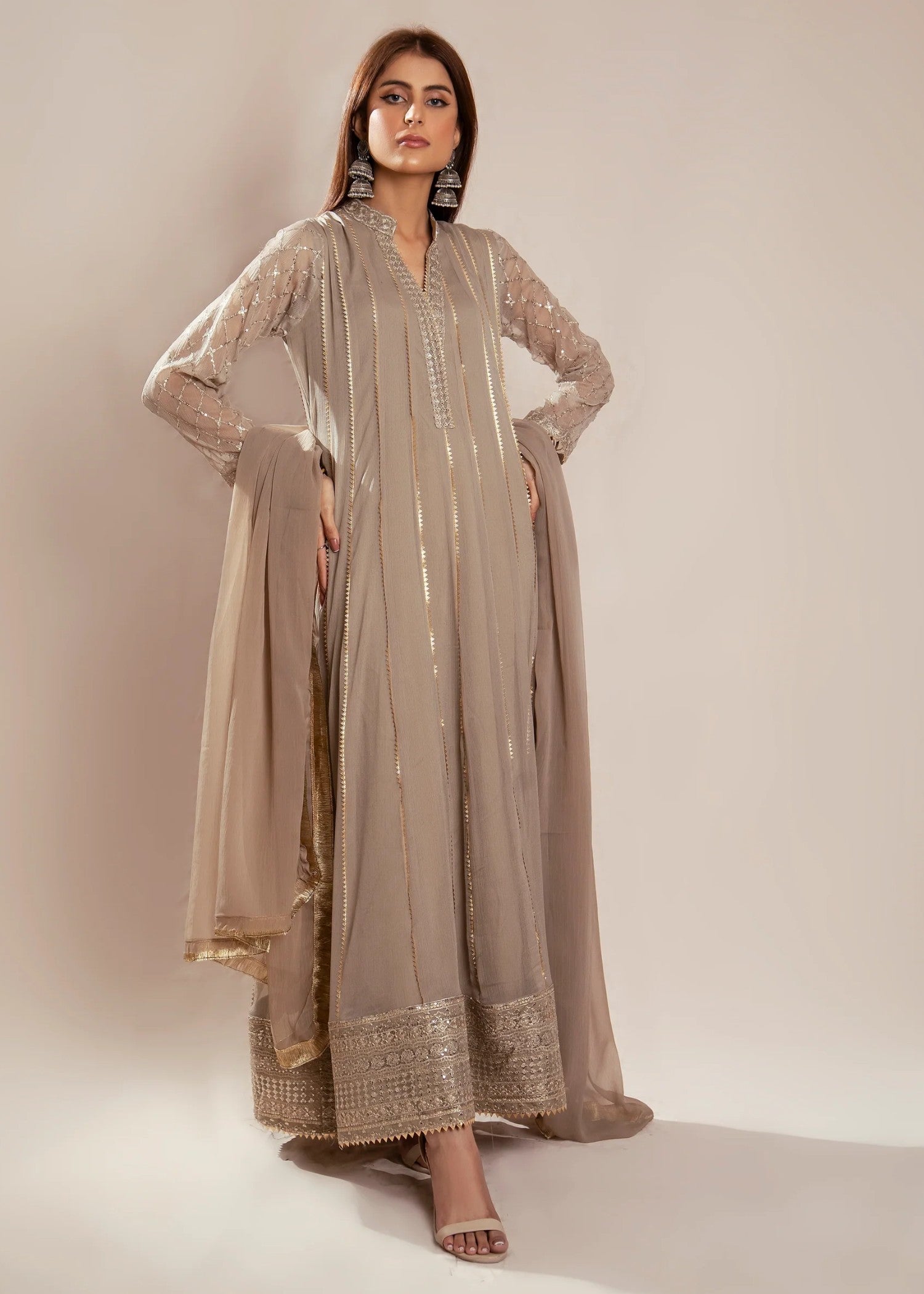 Mona Embroidery Embellish Azure Beige Women 3pcs