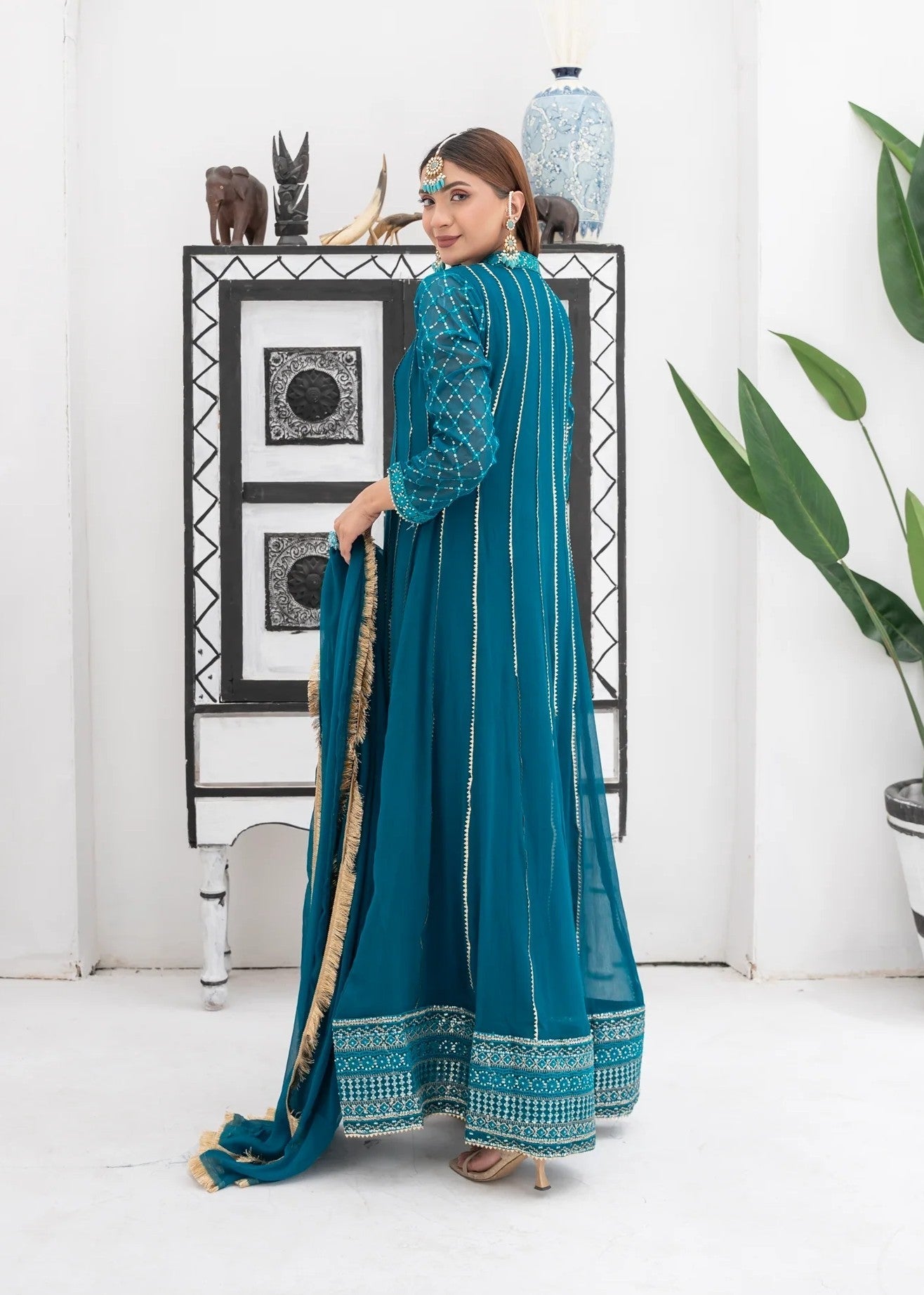 Mona Embroidery Embellish Azure Teal Women 3pcs