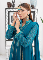 Mona Embroidery Embellish Azure Teal Women 3pcs