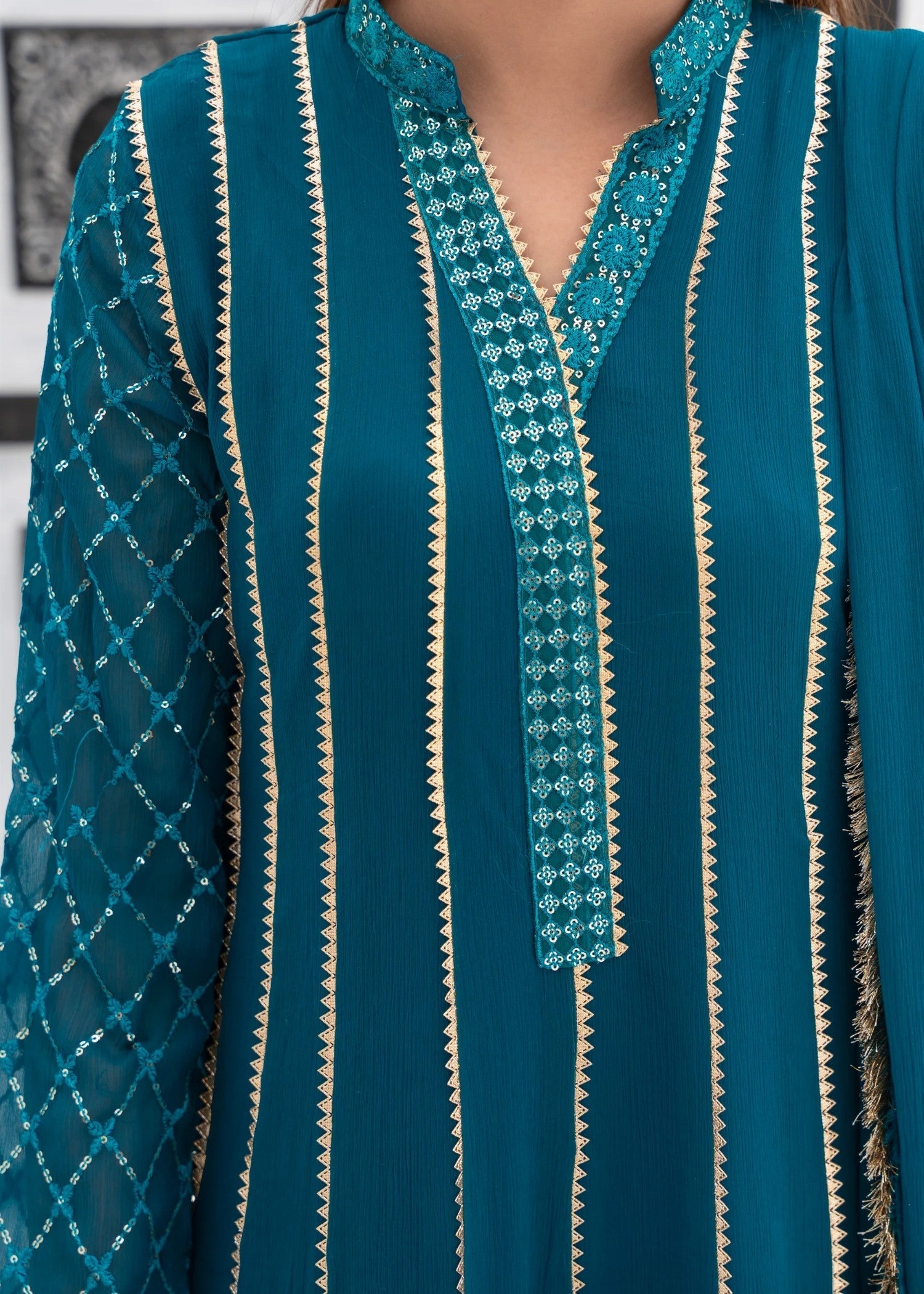 Mona Embroidery Embellish Azure Teal Women 3pcs