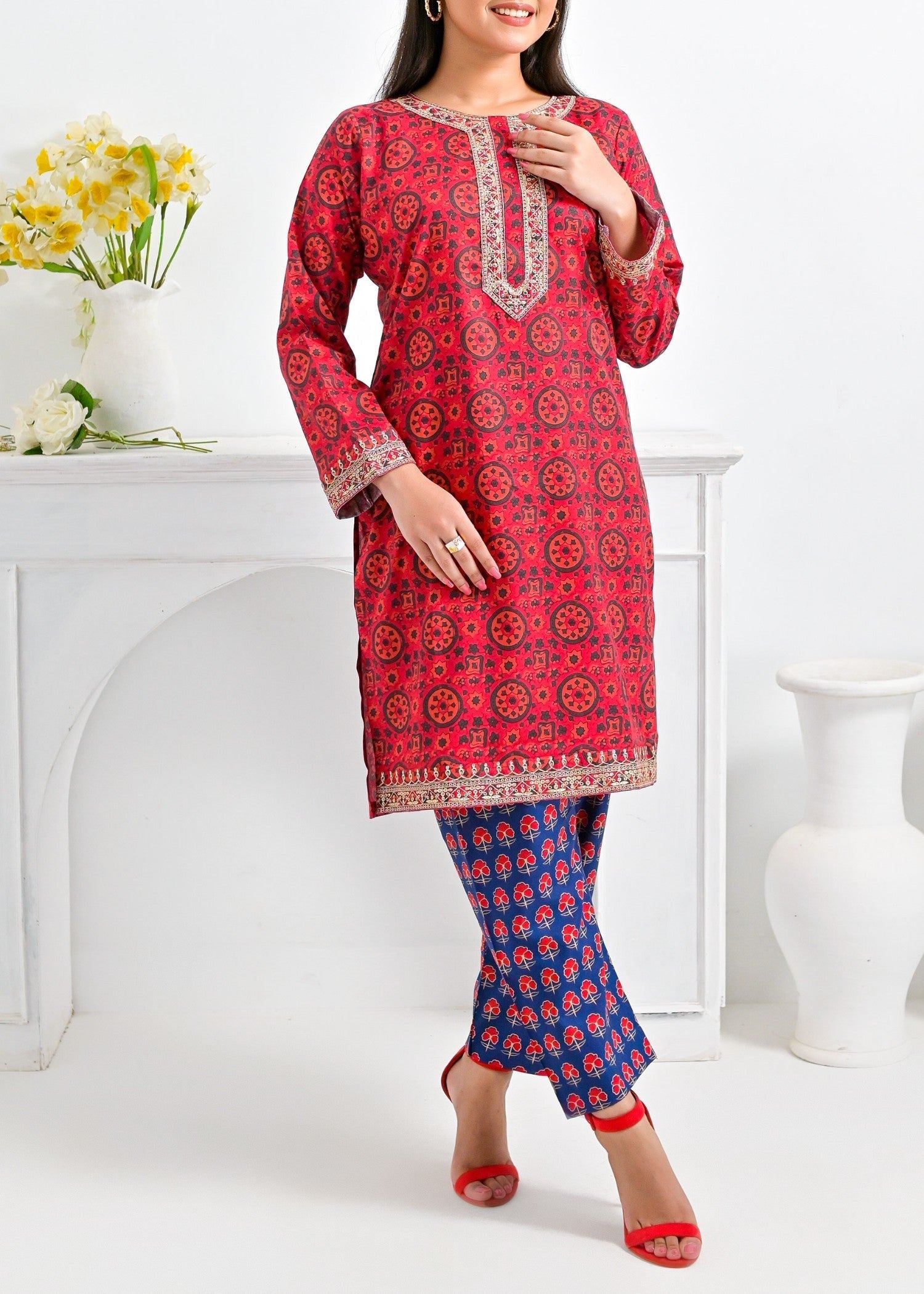 Pret Diaries Red Embroidered Women 2pcs
