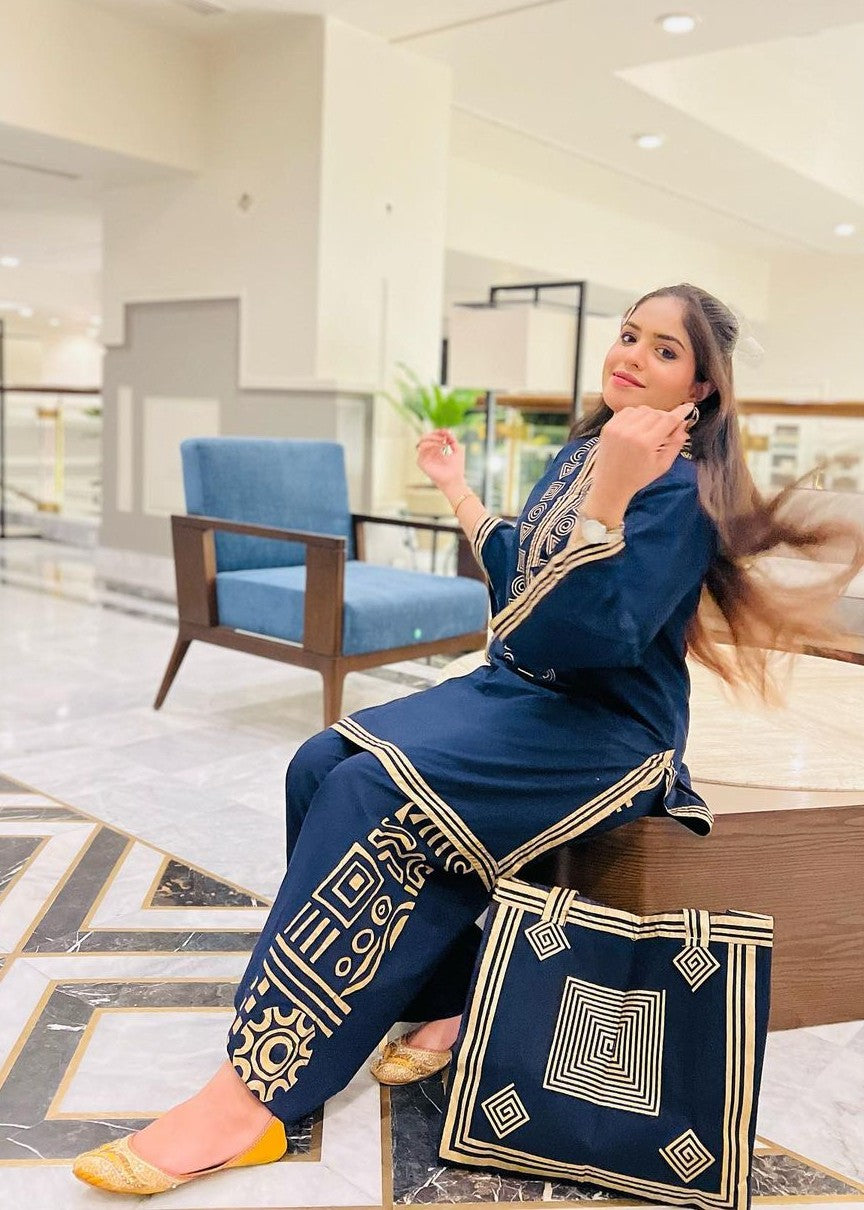 Gulposh TOTE EASY BREEZY (Stitched +Free Hand Bag) Navy Blue Women 3pcs