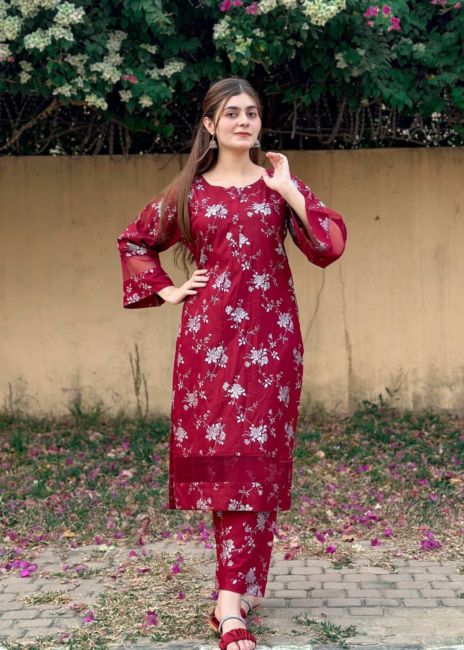 B.K Clothings Blossom Maroon 2pice Women 2pcs