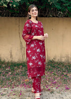 B.K Clothings Blossom Maroon 2pice Women 2pcs