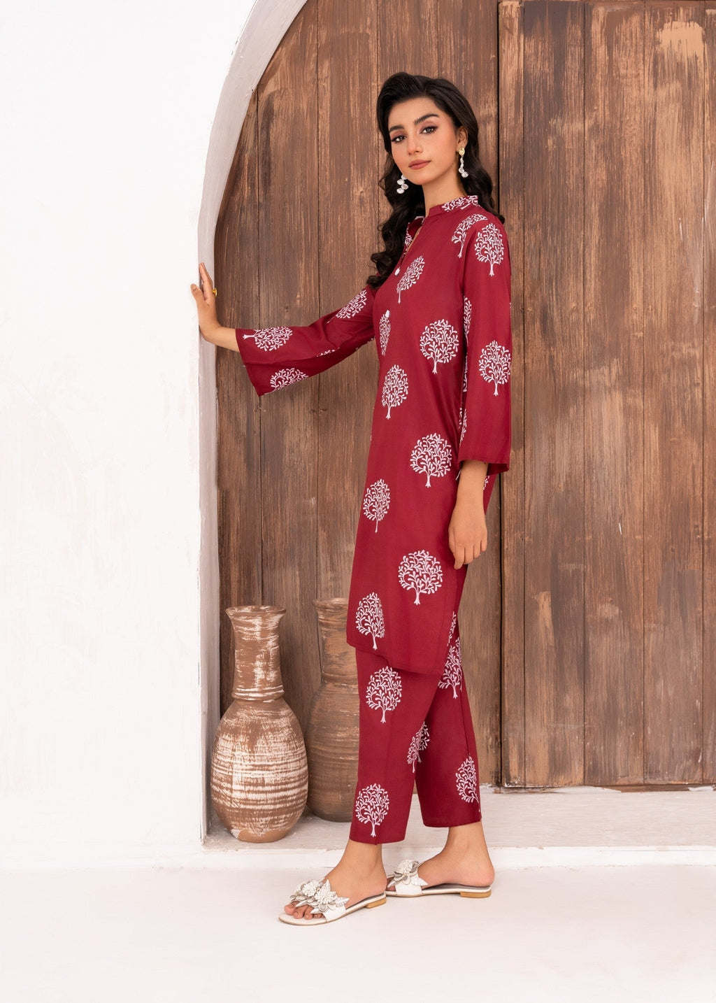 Chaudhary Arts Tree printed (maroon) Women 2pcs