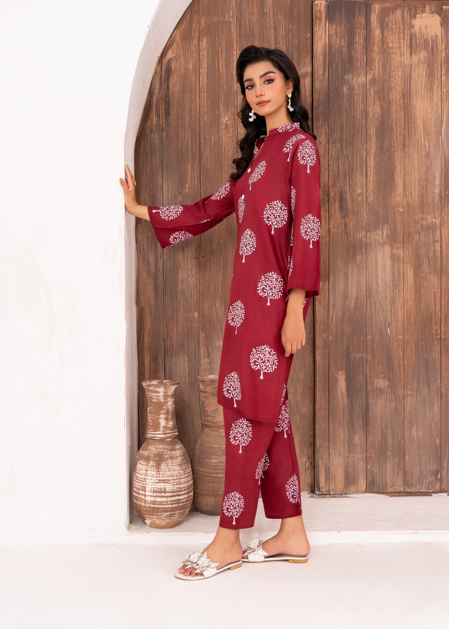 Chaudhary Arts Tree printed (maroon) Women 2pcs