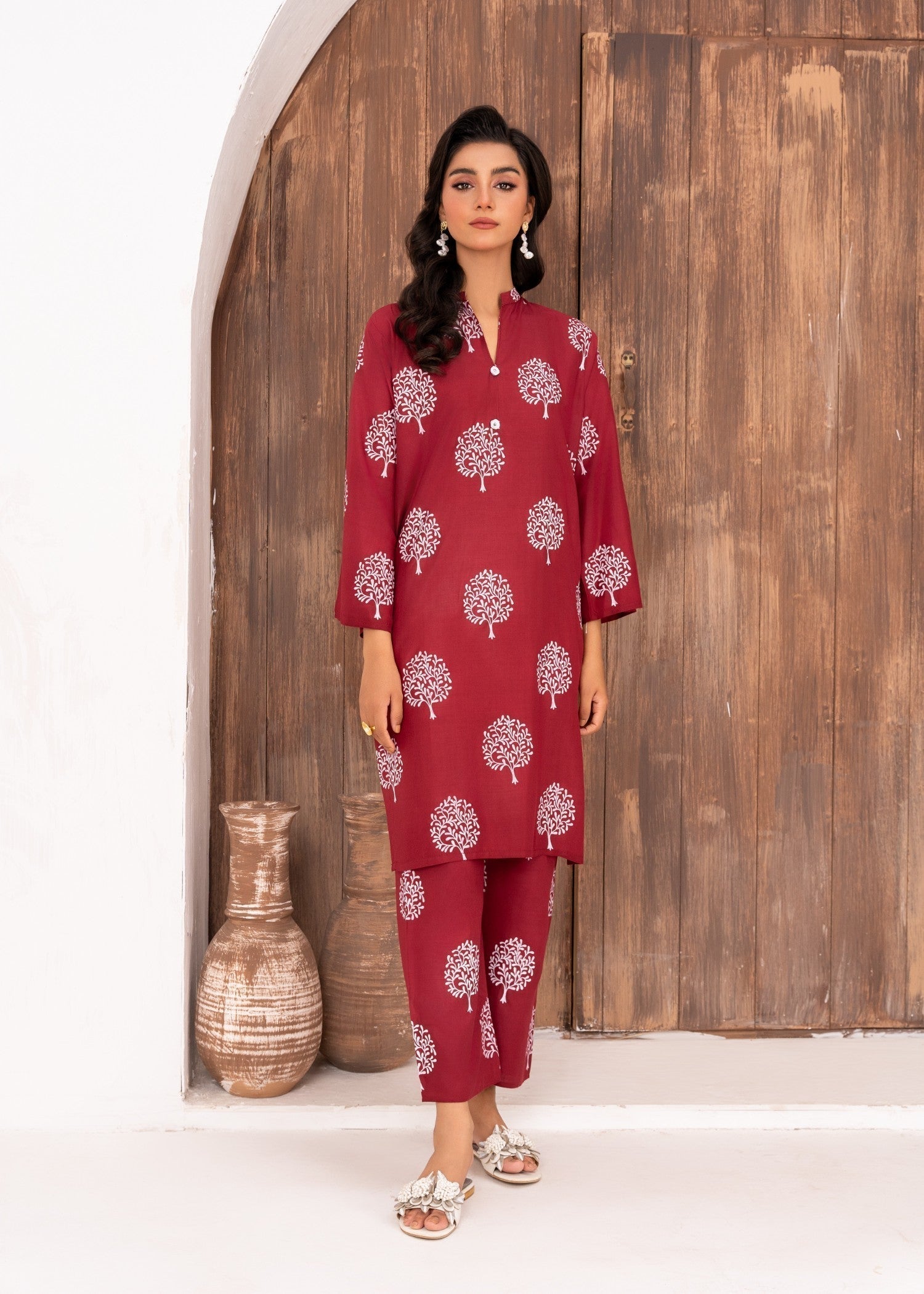 Chaudhary Arts Tree printed (maroon) Women 2pcs