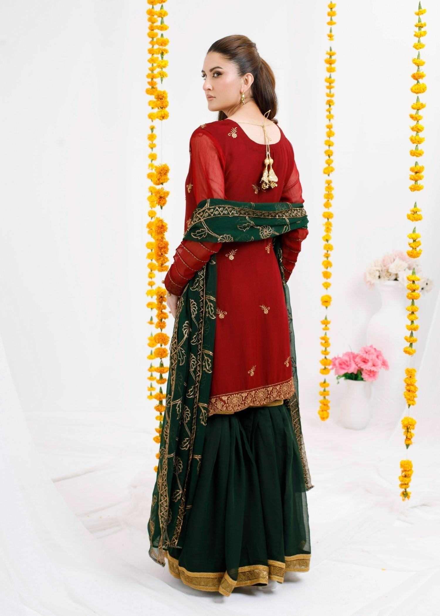 Ayesha Closet Husn Pari Red Green Combo Women 3pcs