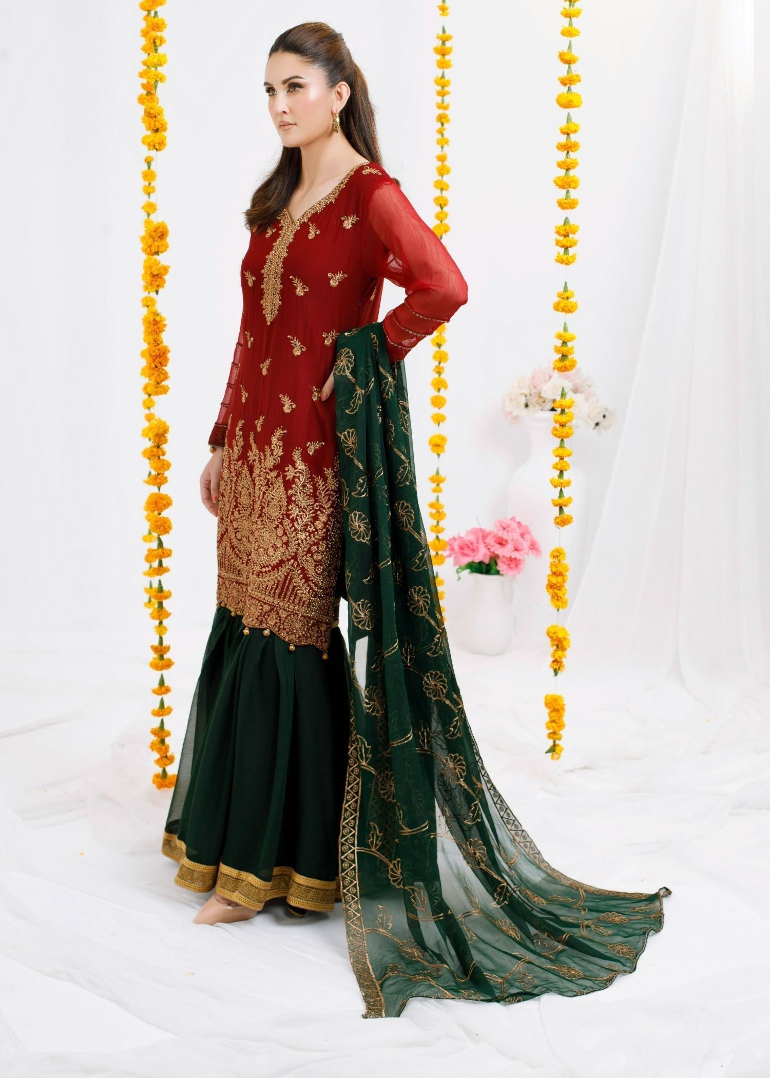 Ayesha Closet Husn Pari Red Green Combo Women 3pcs
