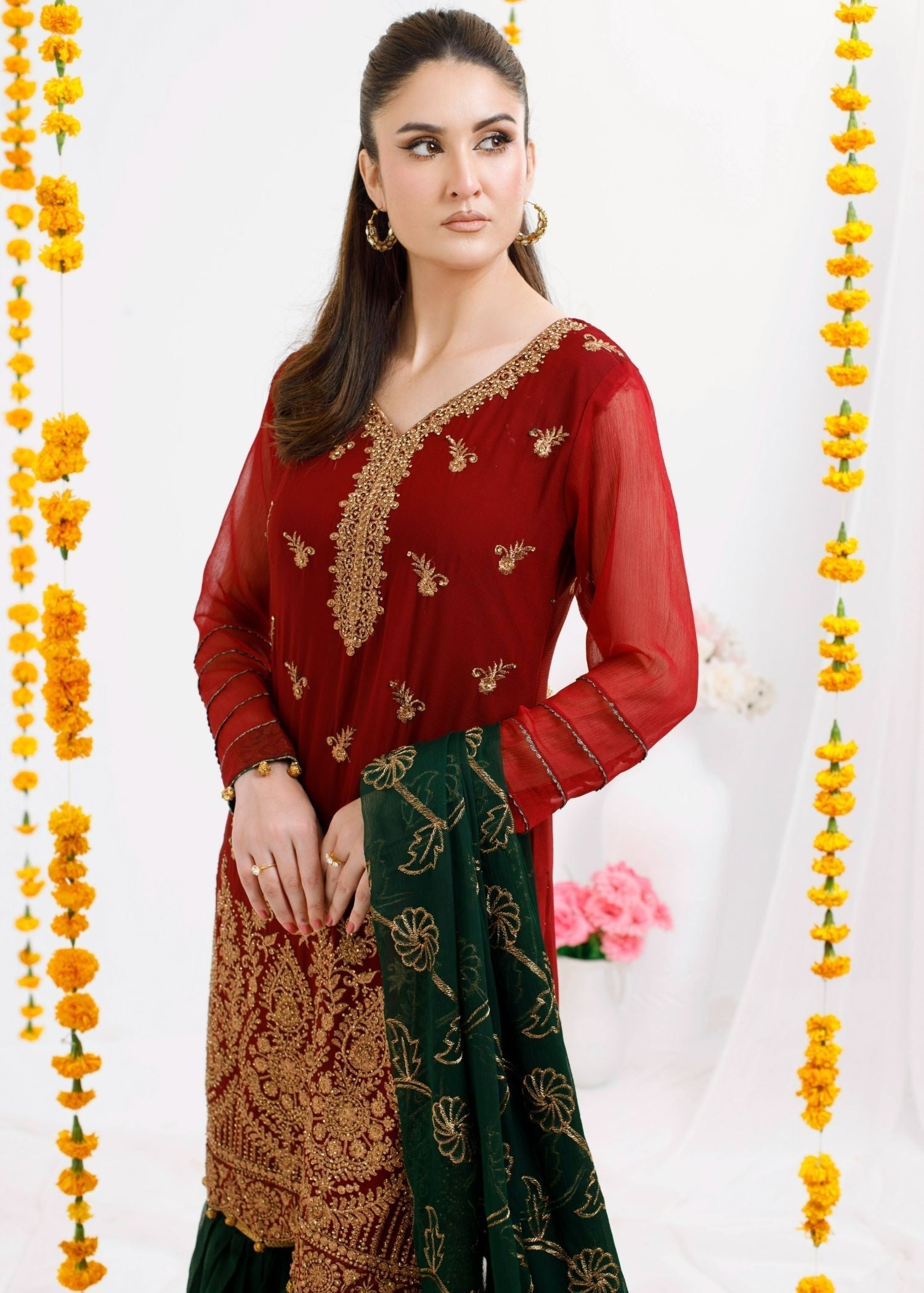 Ayesha Closet Husn Pari Red Green Combo Women 3pcs
