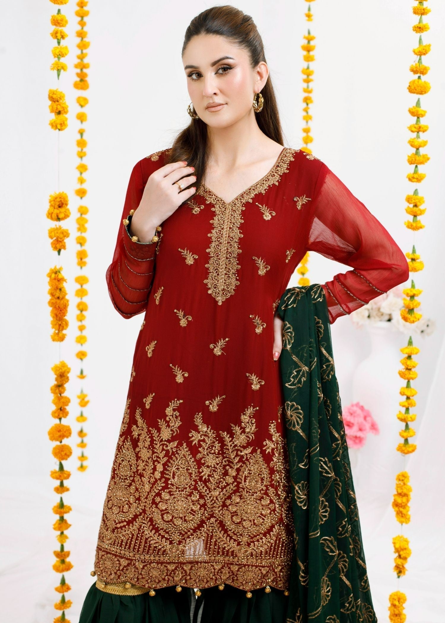 Ayesha Closet Husn Pari Red Green Combo Women 3pcs