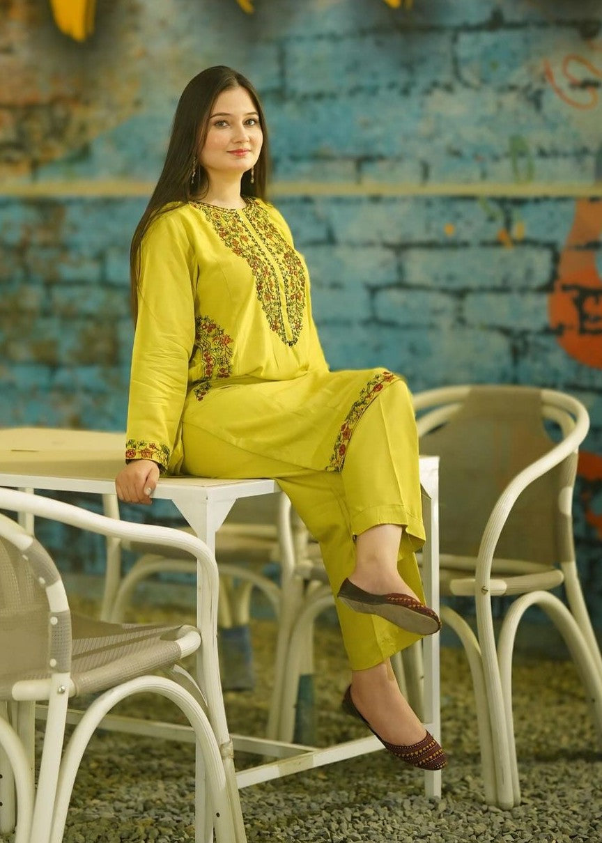 Gulposh Azure (Stitched ) Yellow Women 2pcs