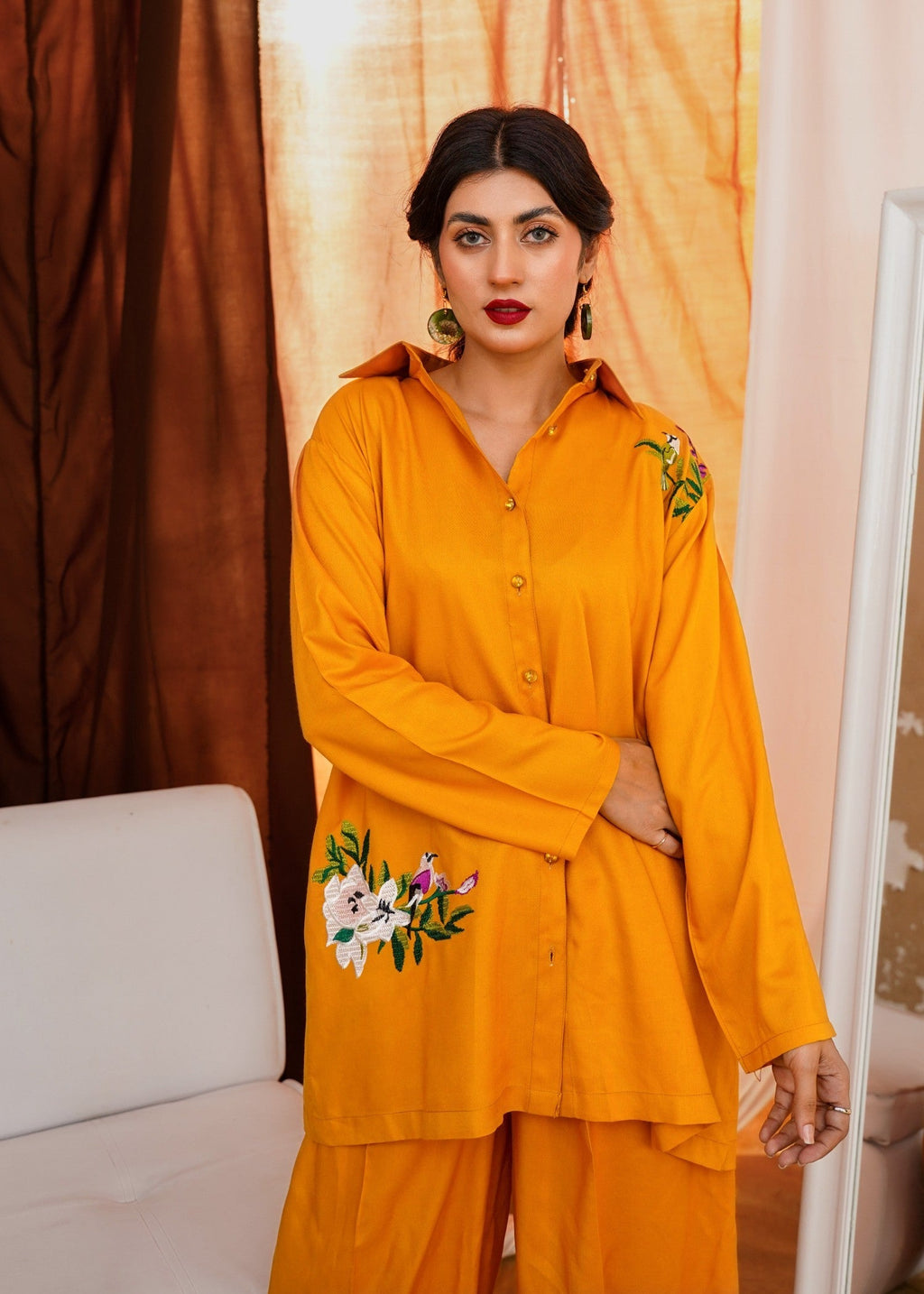 Akhrot Clothing Mustard Floral Co Ord Women 2pcs