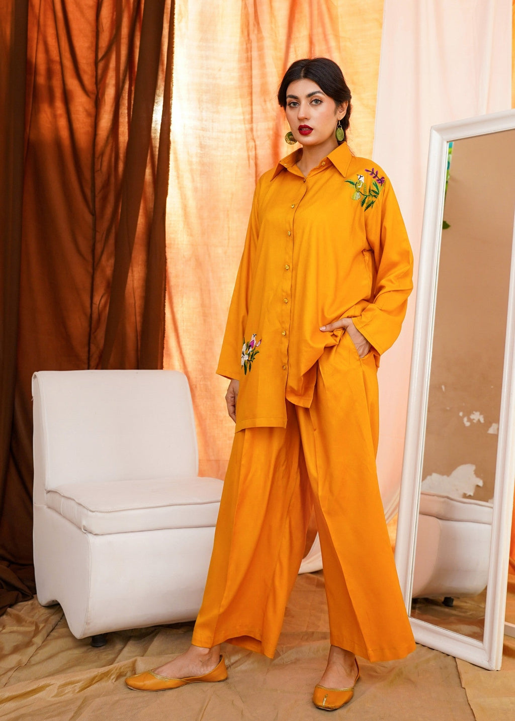 Akhrot Clothing Mustard Floral Co Ord Women 2pcs