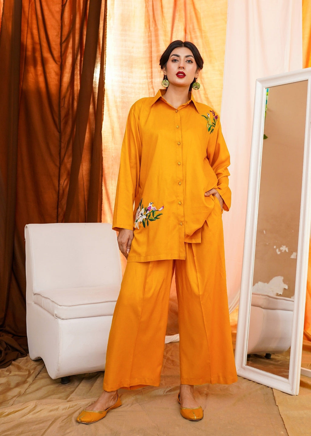 Akhrot Clothing Mustard Floral Co Ord Women 2pcs