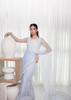 Ripret Ice blue pearl saree Women 3pcs