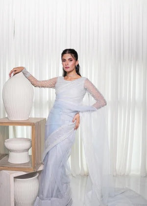 Ripret Ice blue pearl saree Women 3pcs