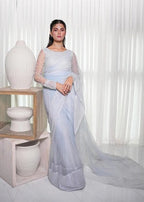 Ripret Ice blue pearl saree Women 3pcs
