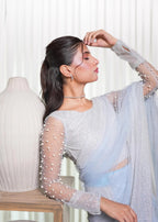 Ripret Ice blue pearl saree Women 3pcs