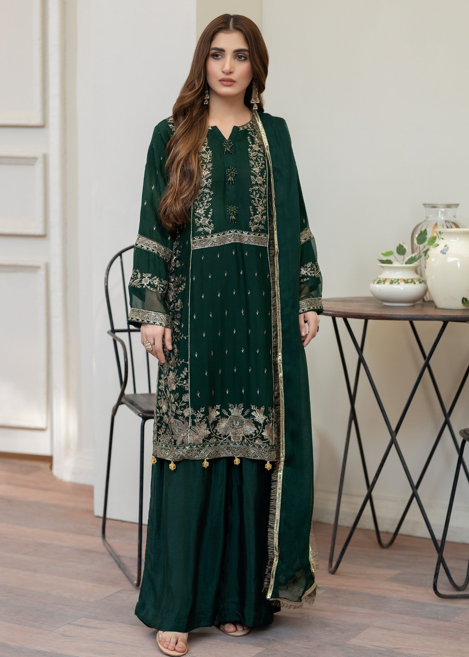 Pehnawa By Bin Akram’s Goldish Green CHIFFON Women 3pcs