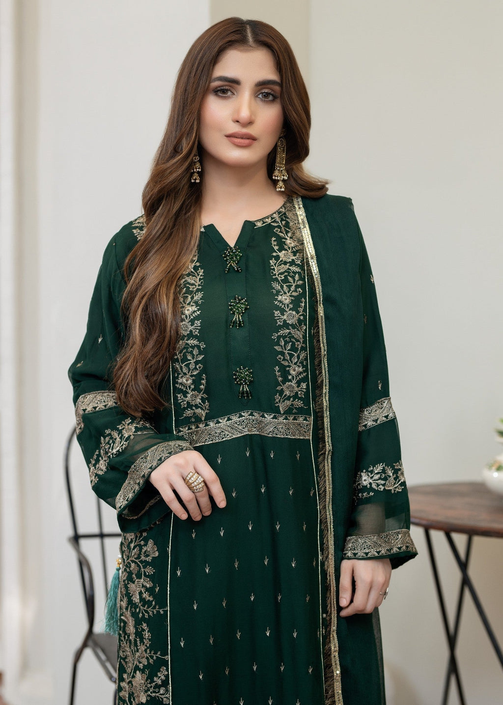 Pehnawa By Bin Akram’s Goldish Green CHIFFON Women 3pcs