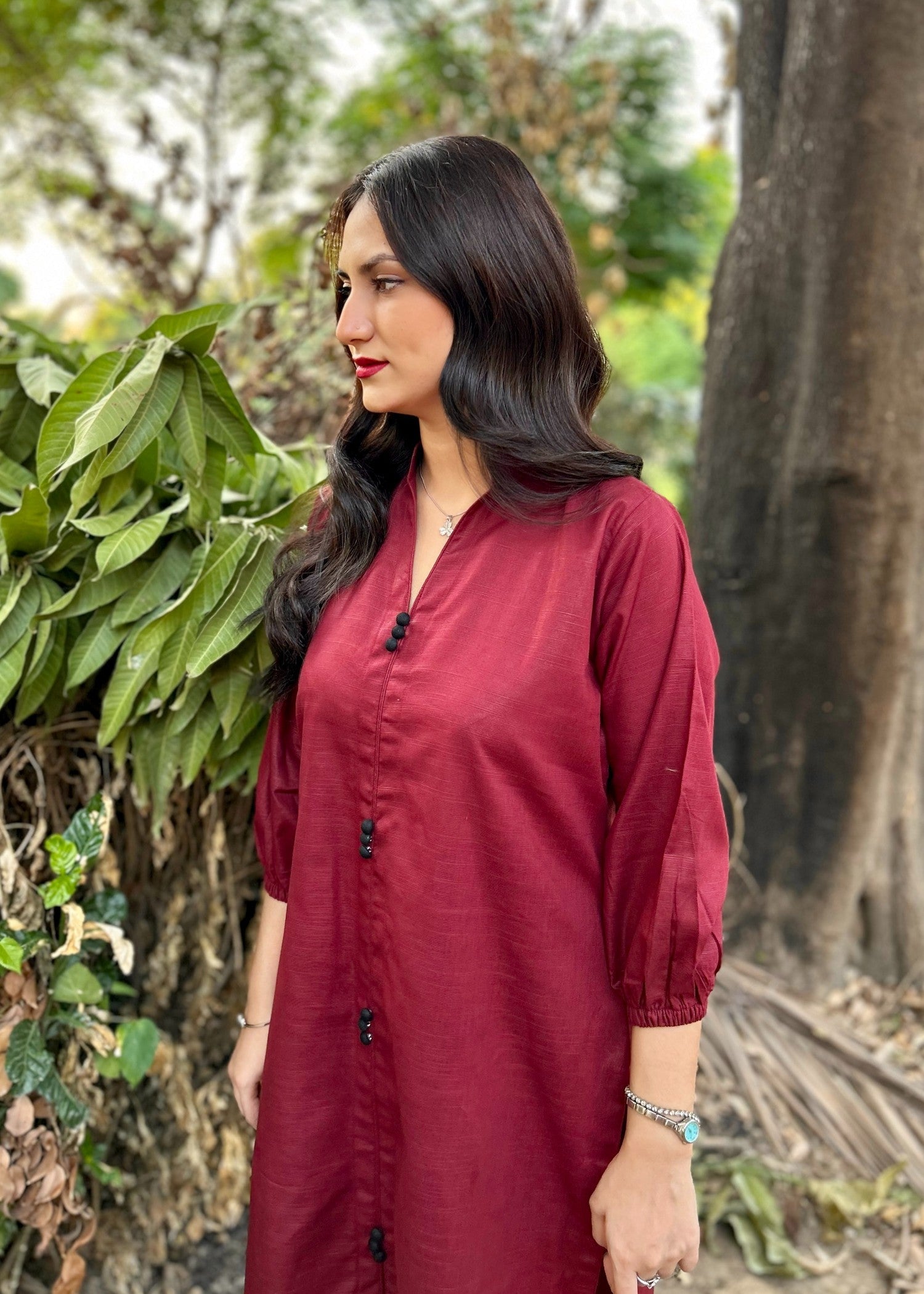 Damask Clothing Studio Sajni Solid Maroon Women 2pcs