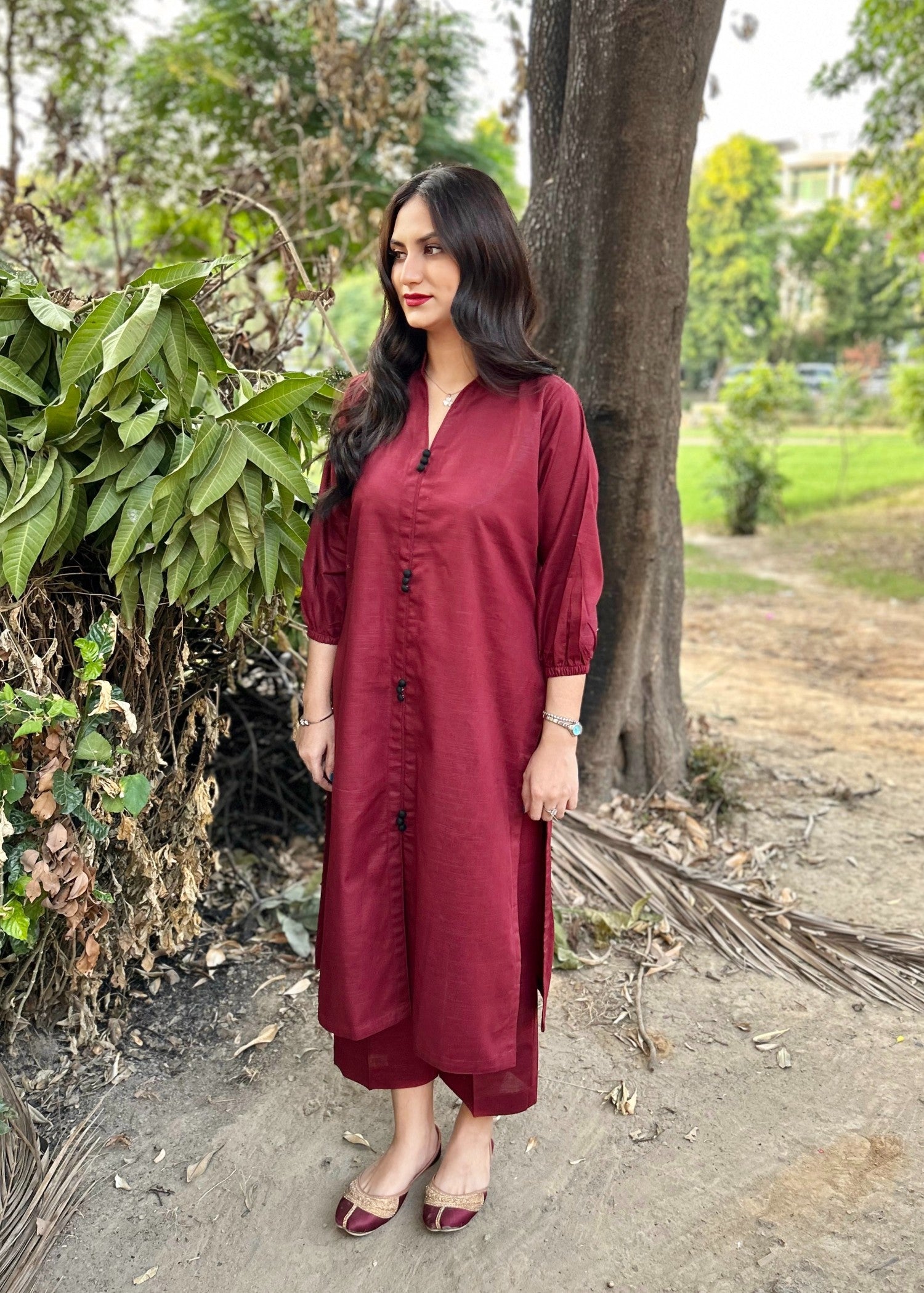 Damask Clothing Studio Sajni Solid Maroon Women 2pcs