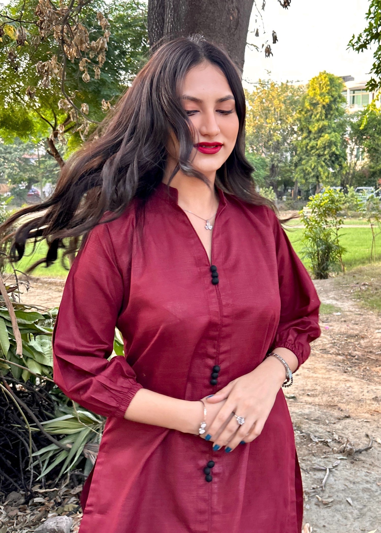 Damask Clothing Studio Sajni Solid Maroon Women 2pcs