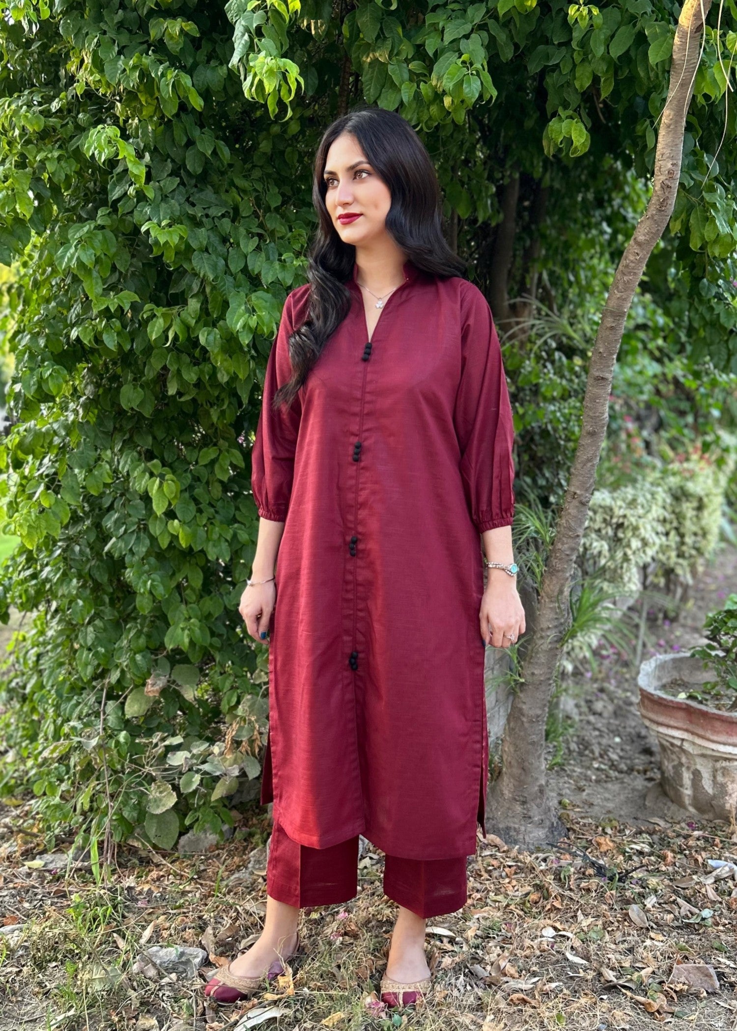 Damask Clothing Studio Sajni Solid Maroon Women 2pcs