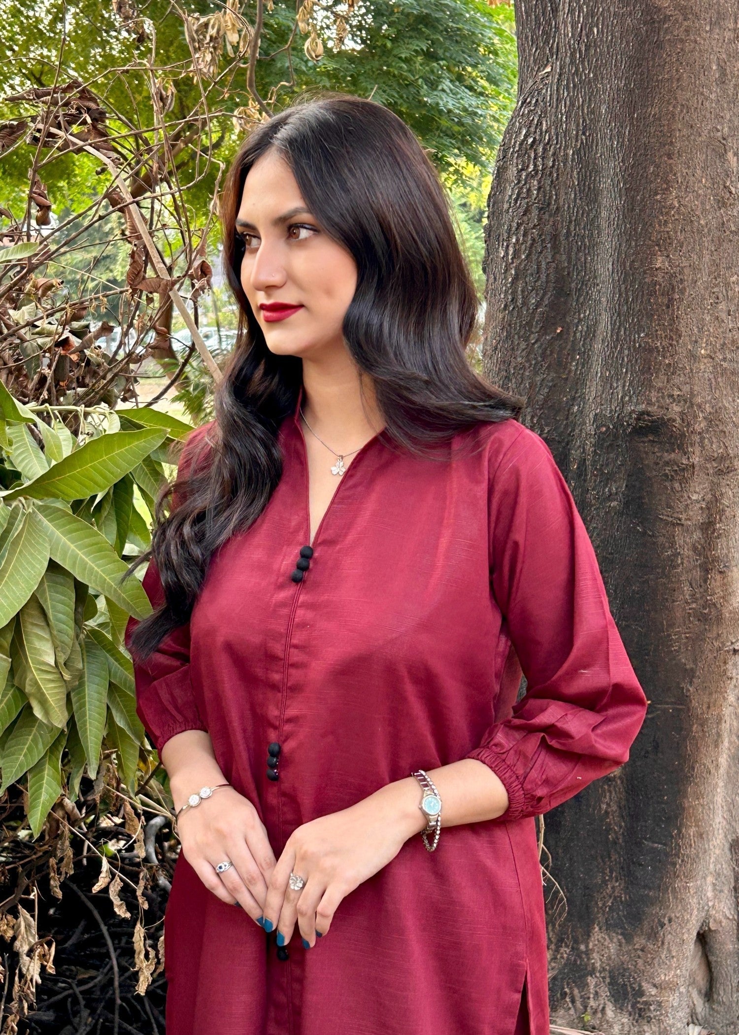 Damask Clothing Studio Sajni Solid Maroon Women 2pcs