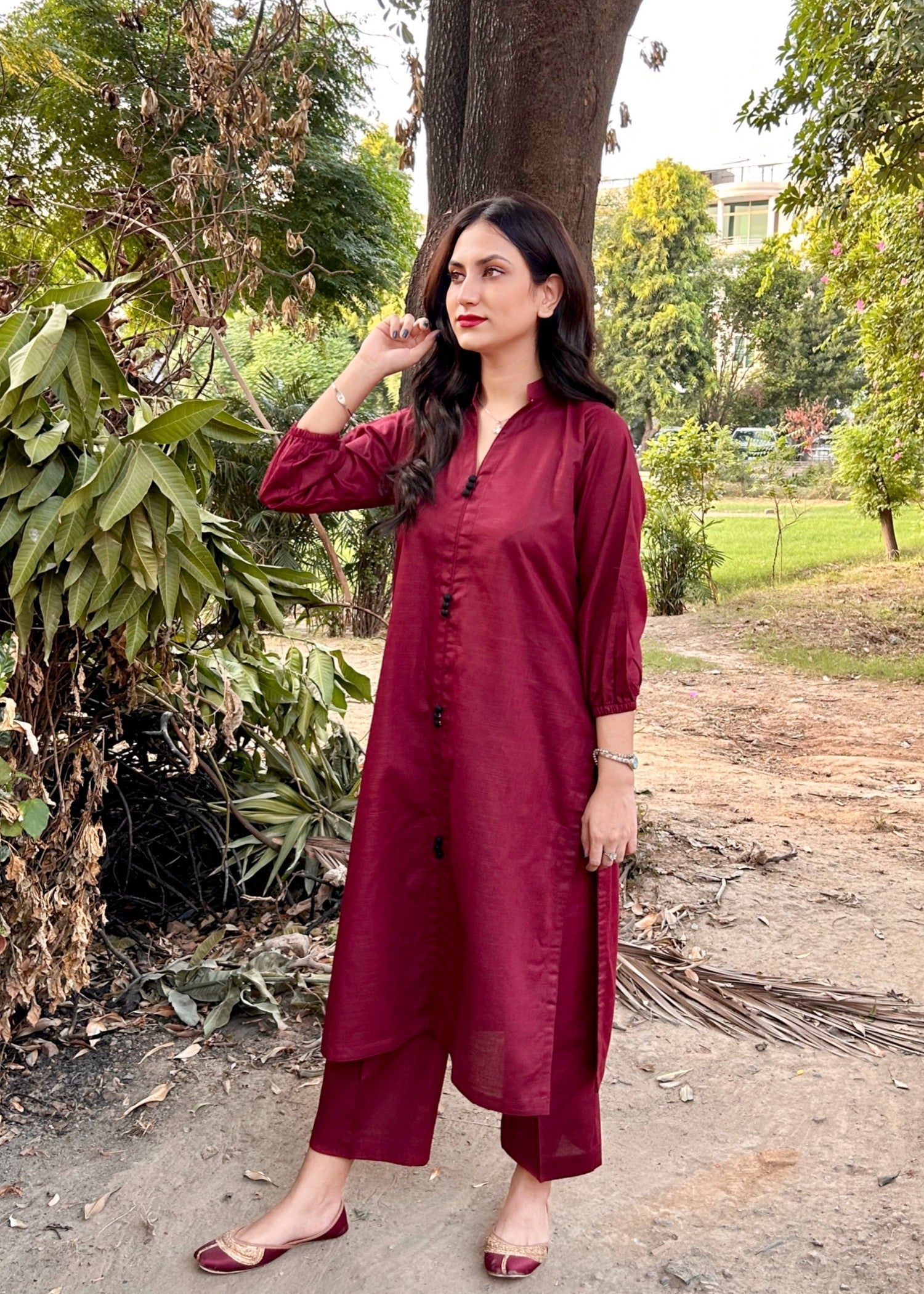 Damask Clothing Studio Sajni Solid Maroon Women 2pcs