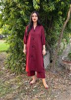 Damask Clothing Studio Sajni Solid Maroon Women 2pcs