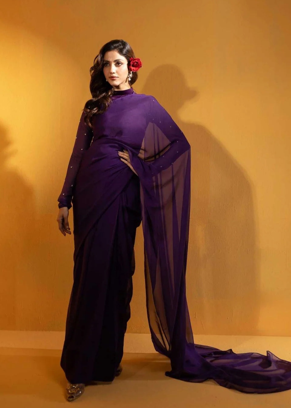 Ripret Purple stone saree Women 3pcs