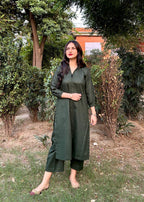 Damask Clothing Studio Sajni Solid Green Women 2pcs