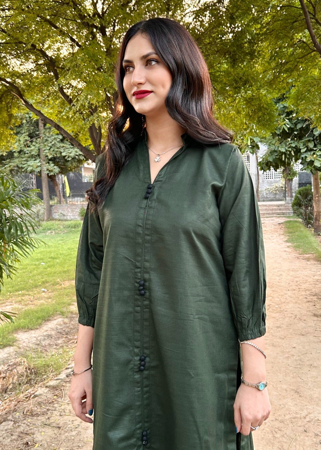 Damask Clothing Studio Sajni Solid Green Women 2pcs