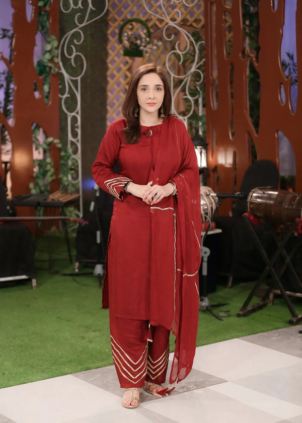 Zeekstore Wine Straight Kurta Set Women 3pcs