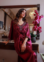 VELOUR Plum Hand Embroidered Kaftan Women 1pcs