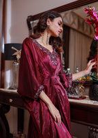 VELOUR Plum Hand Embroidered Kaftan Women 1pcs