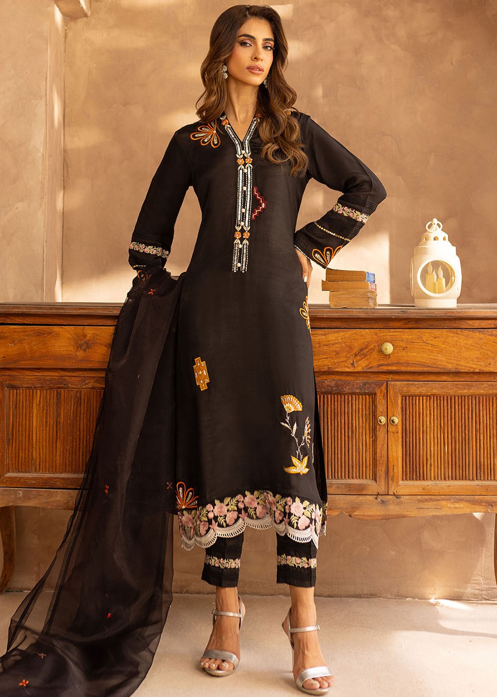 Merakish Spider Black Stitched handwork embellished Women 3pcs