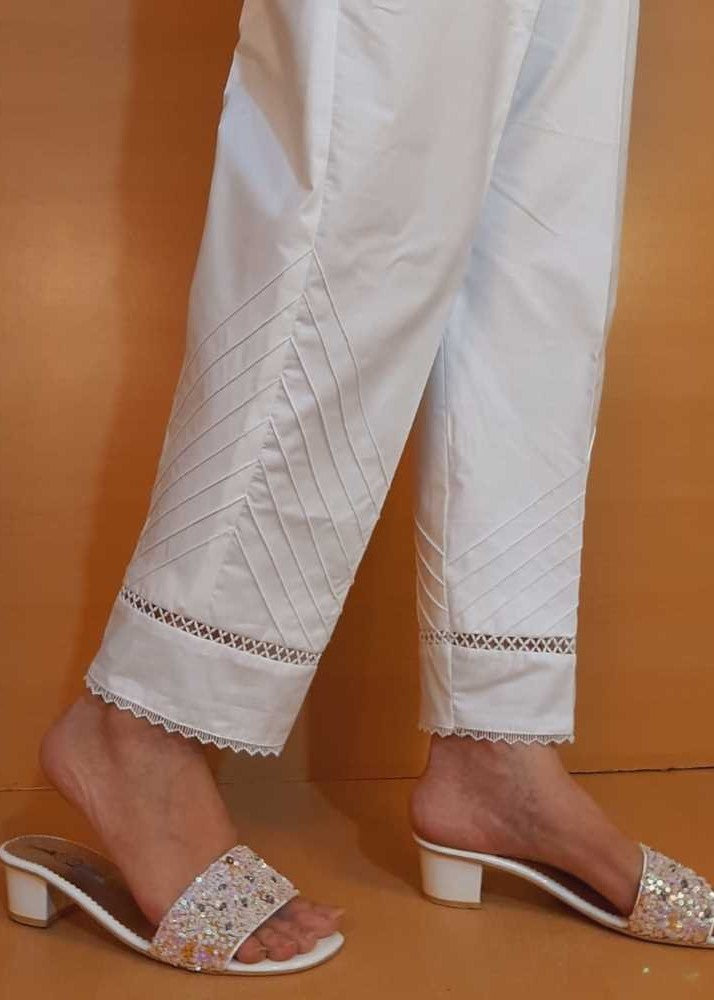 Zardi Laces embellished Cotton Trouser White PT01 Women 1pcs