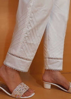 Zardi Laces embellished Cotton Trouser White PT01 Women 1pcs