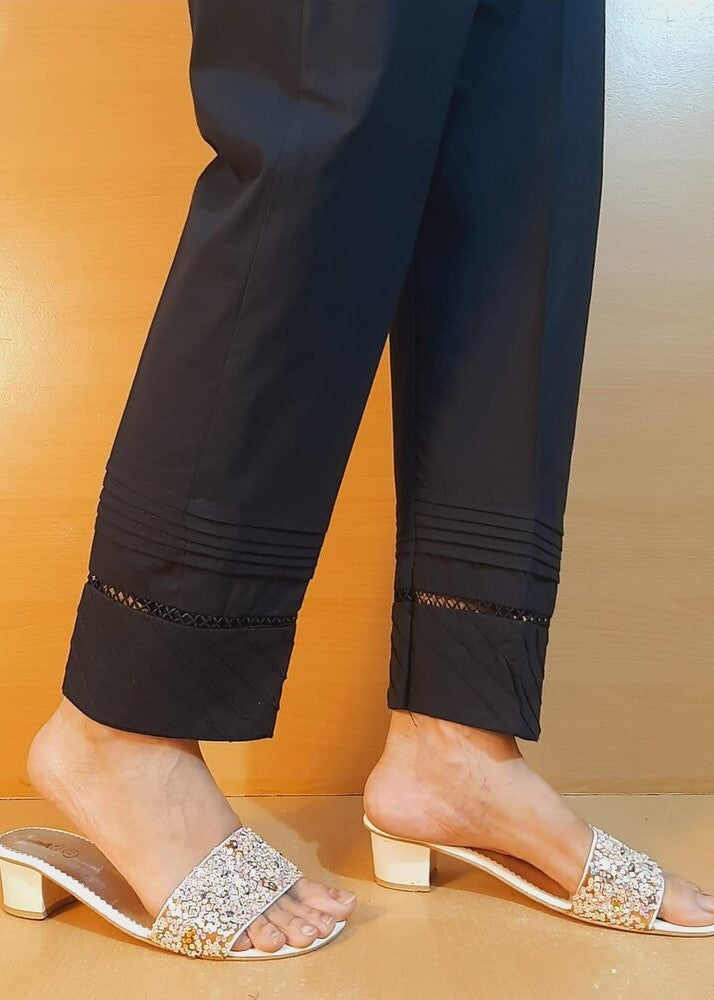 Zardi Laces embellished Soft Cotton Trouser Black PT13 Women 1pcs