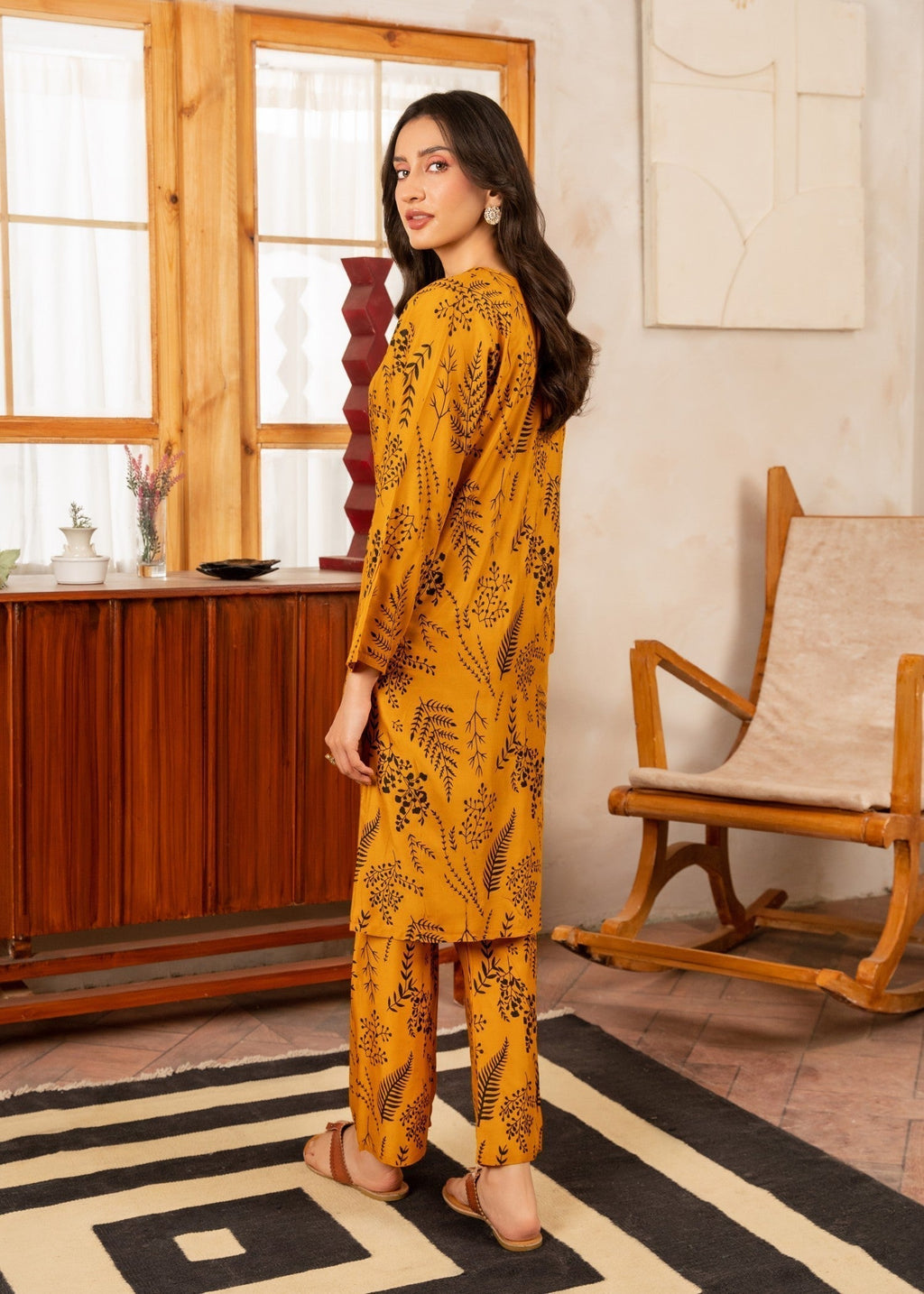 Chaudhary Arts Leave printed mustard Women 2pcs