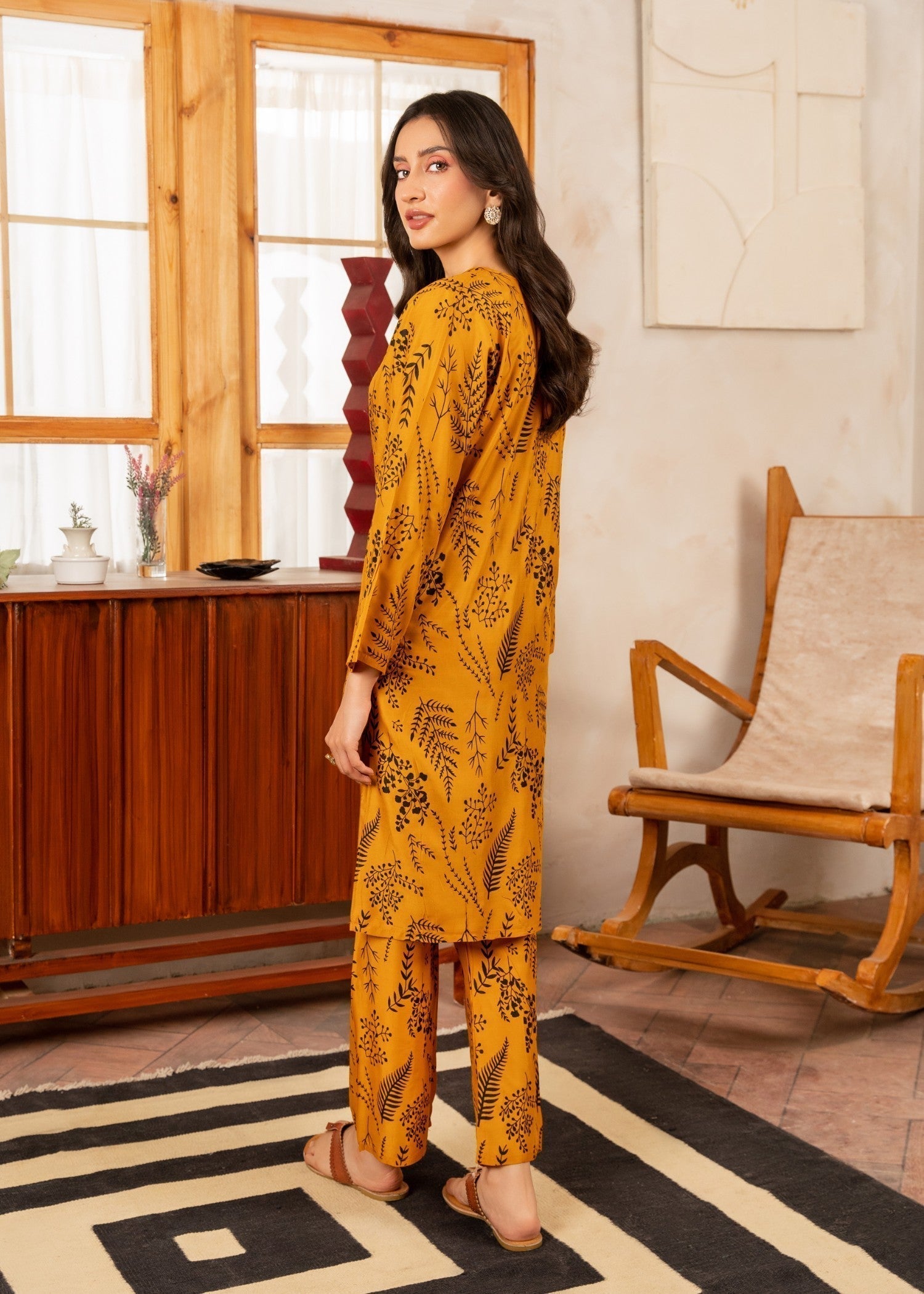 Chaudhary Arts Leave printed mustard Women 2pcs